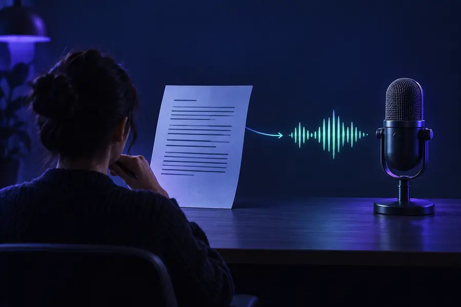 Illustration representing a straightforward spoken-script workflow