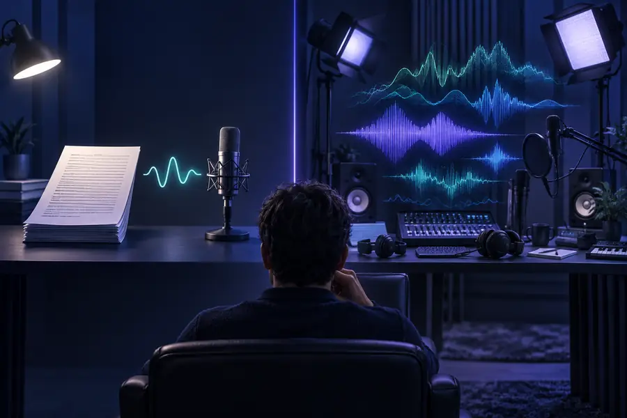Illustration representing a voice-selection workflow